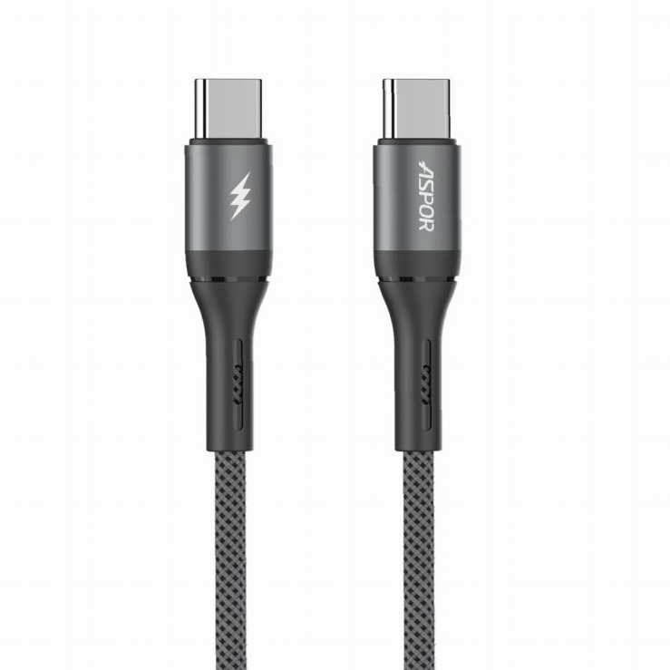 کابل شارژ و دیتا آسپور مدل ASPOR AC55 – USB‑C to USB‑C – توان 60 وات – طول 1 متر