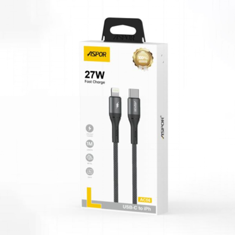 کابل آیفون آسپور مدل ASPOR AC56 – USB‑C to iPh – 27W Fast Charging - Image 2