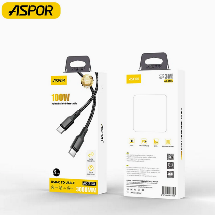 کابل Type‑C به Type‑C آسپور مدل ASPOR AC‑21 - Image 2