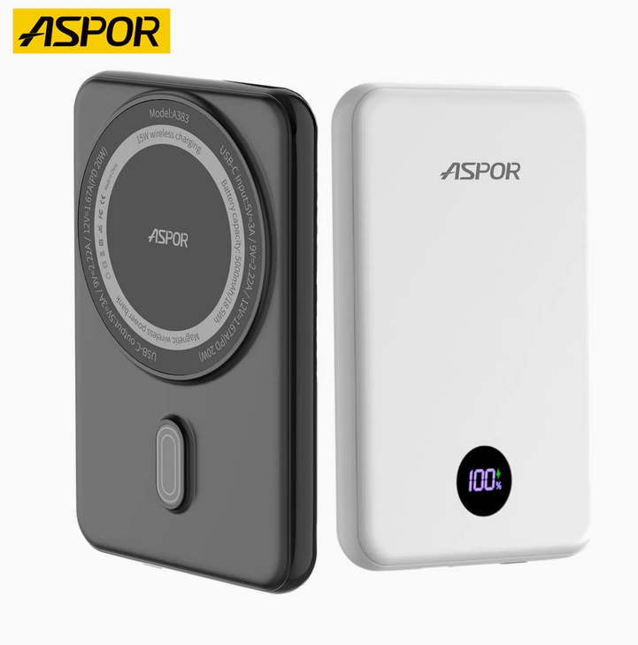پاوربانک مگنتی ASPOR مدل A383 ظرفیت 5000 میلیآمپر با شارژ بیسیم 15 وات - Image 2