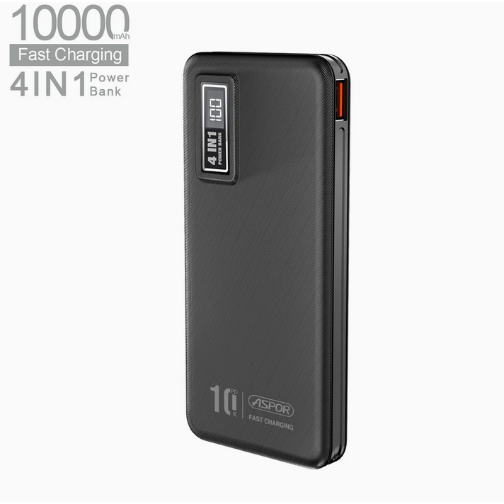 پاوربانک ASPOR مدل A300 PD ظرفیت 10000 میلیآمپر با فست شارژ 22.5 وات و کابلهای داخلی - Image 2