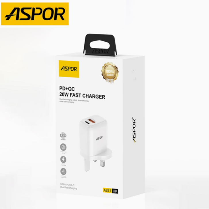 شارژر دیواری آسپور مدل ASPOR A821 20W – PD + QC - Image 2